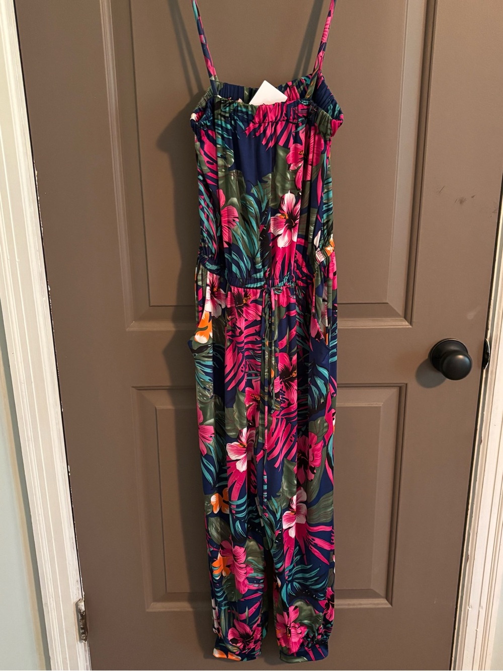 Aa Studio Navy Jumpsuit with Pink & Teal Floral Print